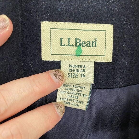 VTG LL Bean Peacoat Navy Blue Wool Cashmere Blend Nautical Preppy Womens 14 - Picture 6 of 15